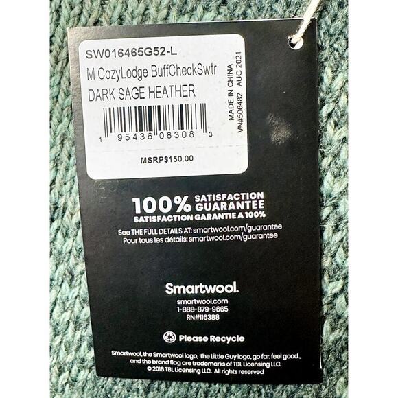 SmartWool Dk Sage Heather Cozy Lodge Buffalo Check Sweater Men's Size L NWT - Picture 8 of 8